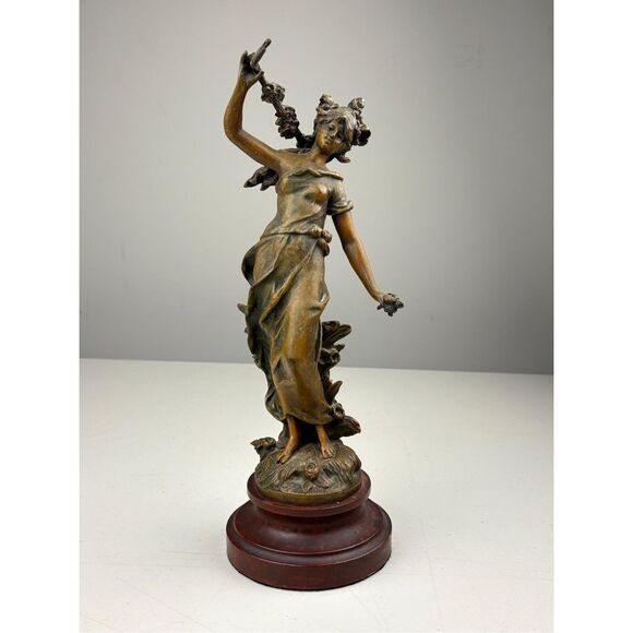 Antique L & F Moreau Chemin des Fleurs Spelter Bronze Woman Sculpture France - Picture 1 of 14